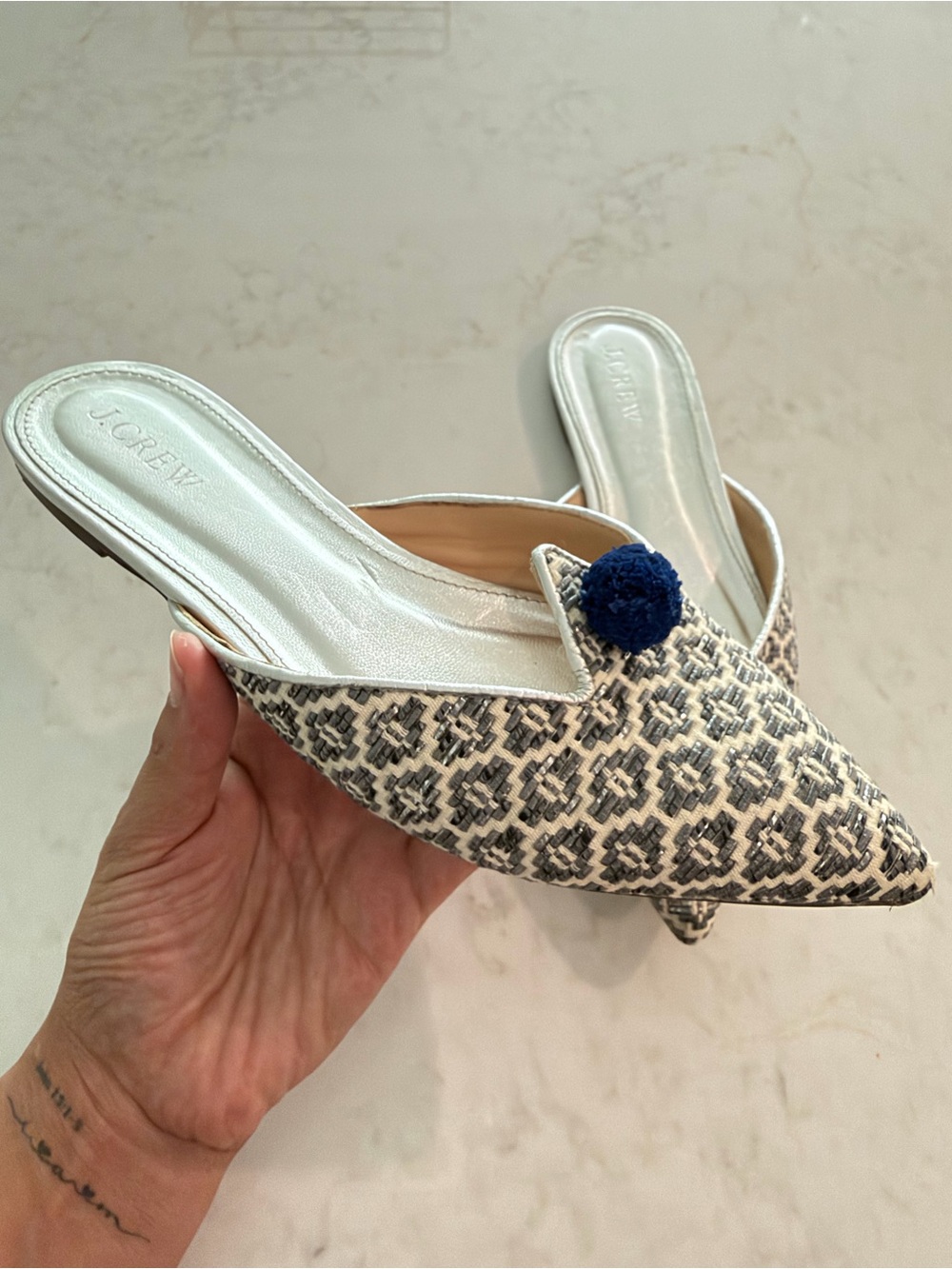 J. Crew Pom-Pom Pointed Mule- GUC